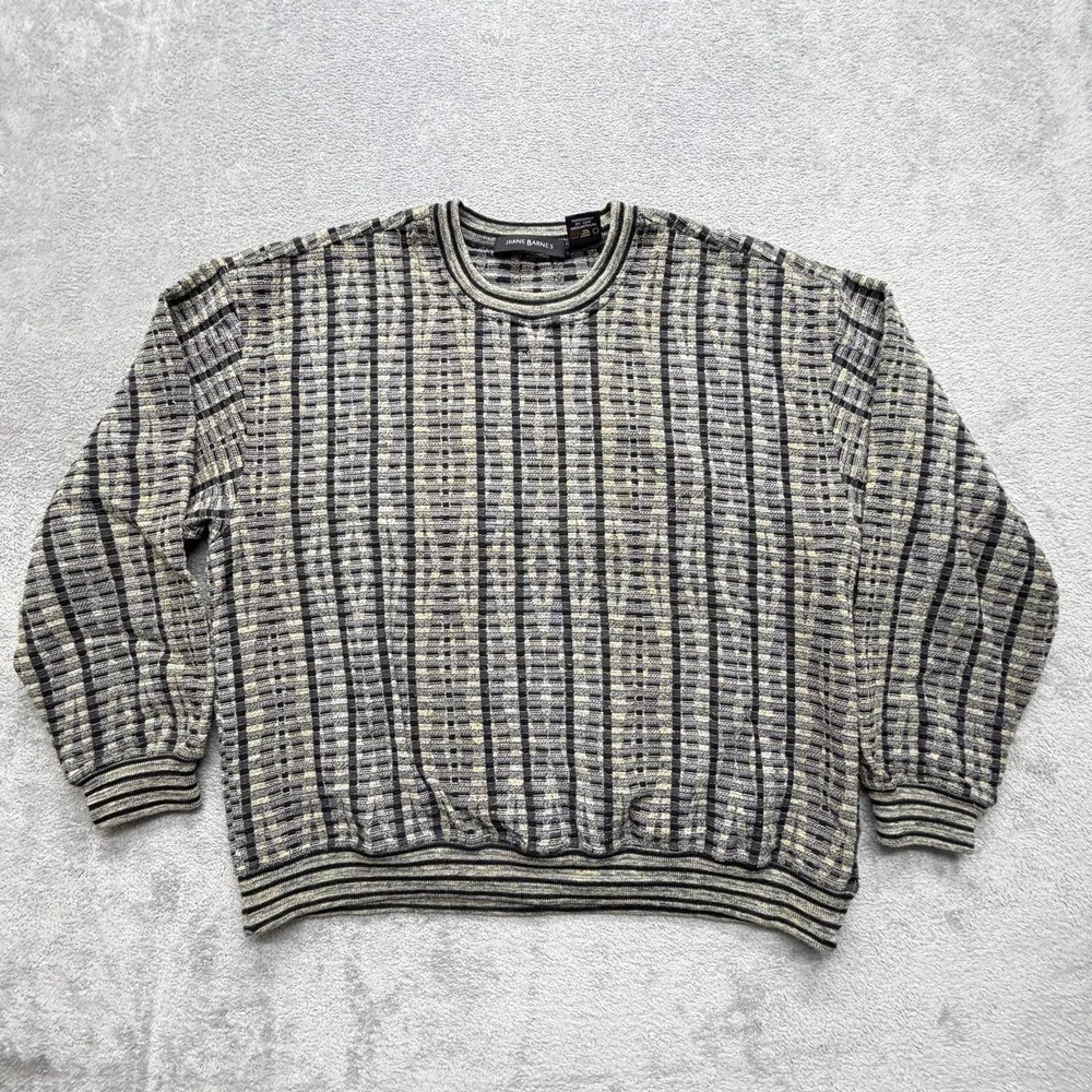 Jhane‎ Barnes Sweater Mens XL Gray Check Crew Neck Pullover Heavyweight